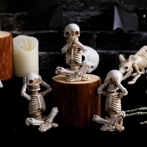 Halloween skeletons set of 3 Hear See Speak No Evil resin figures for spooky desk decor