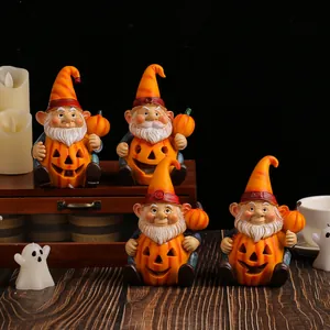 Set di gnomi di Halloween in resina con zucche luminose per decorazioni casa e giardino