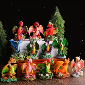 Creative Resin Flying Dragon Figurine Garden Ornament Cute Colorful Dinosaur Statue For Home Patio Fantasy Sculpture Decor
