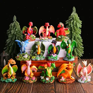 Set of colorful resin dragon figurines for creative garden and home decor ornaments