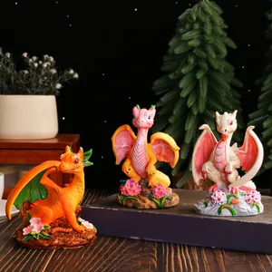 A collection of three colorful resin dragon figurines for creative garden and home decor