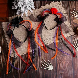 Cerchietto con orecchie di gatto Halloween e trecce luccicanti per costumi da festa