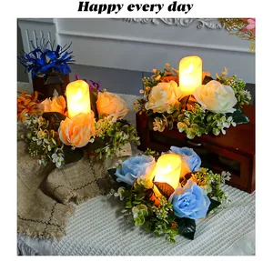 Exquisite detail of artificial rose flower candle ring garland for table centerpiece