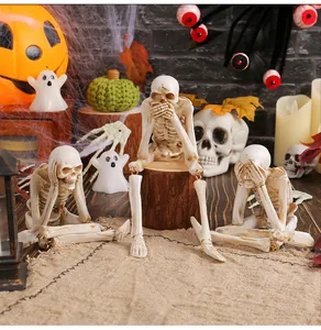 Detailed resin skeletons in hear, see, and speak no evil poses for Halloween decor