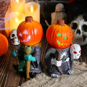 Halloween LED Harz Kürbis Ritter Figuren für festliche Tischdekoration im Freien