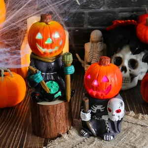 Halloween LED beleuchtete Kürbisritter und Sensenmann Harz Tischdekorationen Set