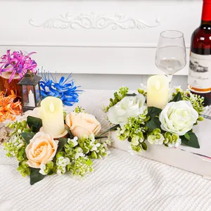 Elegant artificial rose floral candle rings for table centerpieces and home atmosphere decor
