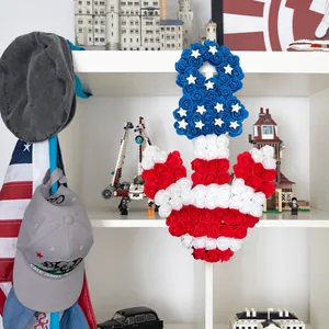 Patriotic anchor flower wreath with stars and stripes for July 4th Independence Day door decoration
