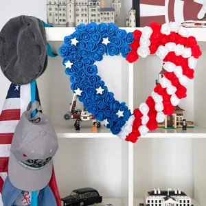 Heart-shaped patriotic rose wreath with American flag colors for July 4th decor