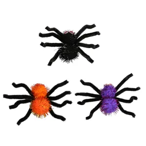 3er-Set flauschige Halloween-Spinnen-Haarspangen in Schwarz Orange und Lila Deko