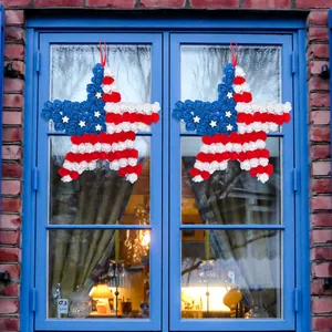USA Unabhängigkeitstag Pentagramm Blumen Tür Kranz Rot Weiß Blau Künstliche PU Rose Stern Wandbehang Patriotische Deko