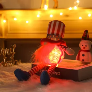 Glow Patriotic US Independence Day gnome doll with red and white stripes and stars