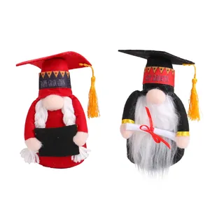 Set of two cute graduation gnomes plush with doctor hats and diplomas for table decoration