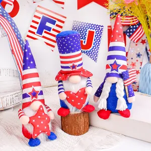 Set of three American Independence Day gnomes with patriotic stars and stripes designs