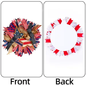Patriotic Independence Day wreath with American flag stars and festive ribbon loops