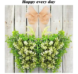 Corona de mariposa artificial con lazo de arpillera para decoración de puertas primaverales