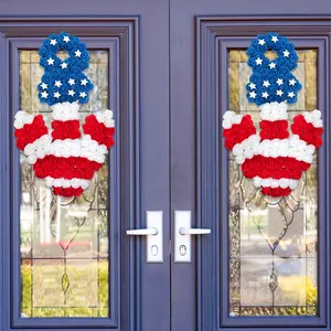 Couronne de Roses PU Jour de l'Indépendance USA Cœur Ancre Ronde Décoration de Porte Patriotique Rouge Blanc Bleu Étoiles