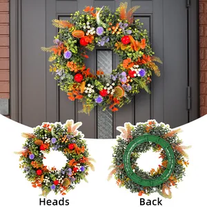 Artificial Eucalyptus Wreath with Orange Slices Red Berries Summer Fruit Door Hanging For Outdoor Garden Home Wall Decor Decoration