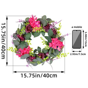 Gedetailleerde 40 cm paarse rozenkrans voor voordeur decoratie met maatreferentie