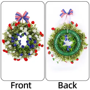 Patriotic Independence Day wreath with red, white, and blue flowers, front and back view