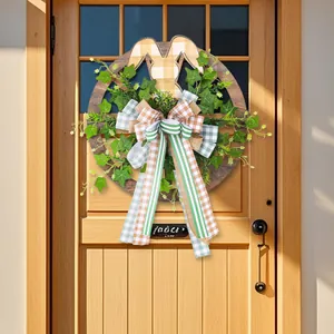 Couronne de Pâques en bois avec motif lapin pour porte d'entrée et décoration festive
