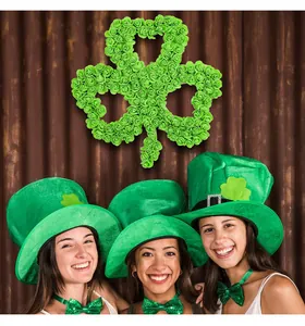 St. Patrick's Day shamrock wreath made of green artificial roses for festive door hanging