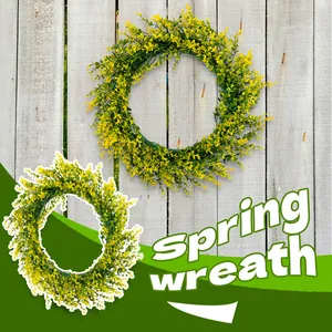 Vibrant yellow spring eucalyptus flower wreath for front door and home wall decoration