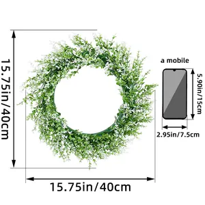15.75 inch artificial eucalyptus spring wreath with white flowers for home decor