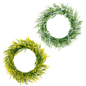 Pair of vibrant artificial spring eucalyptus wreaths for festive home front door decoration