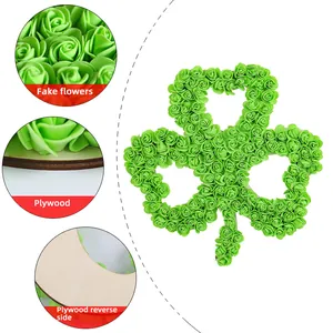 Decorative green foam rose shamrock wreath for St. Patrick's Day Irish festival door hanging