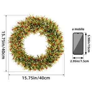 Corona decorativa de bayas de primavera artificial para puerta con marca de tamaño 40cm