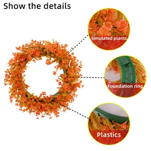 Artificial orange floral spring wreath for holiday decoration and outdoor photography