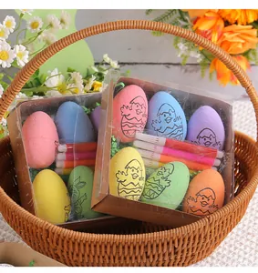 Detailed view of DIY Easter egg painting kit including colored eggs and markers set