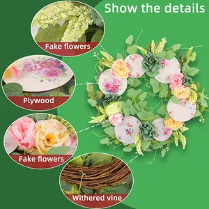 Ghirlanda di fiori artificiali primaverili con accenti in compensato e rami