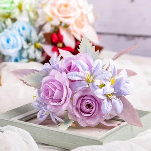 Artificial Silk Rose Bouquet With Water Droplets For Wedding Party Home Table Centerpiece Photography Props Decor Floral Decoration