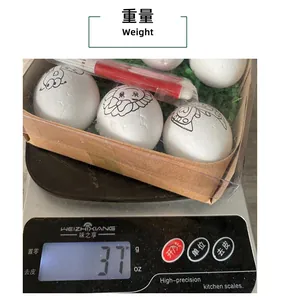 Detailed image of a DIY Easter egg craft kit weighing approximately 37 grams on a digital scale
