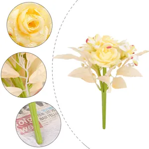 Artificial yellow rose bouquet featuring realistic water droplets for wedding and home decoration