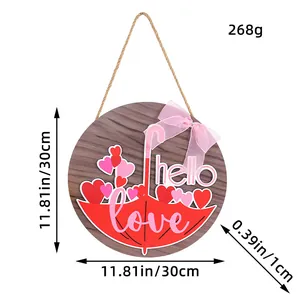 Valentijnsdag houten deurbordje met hello love tekst en roze strik decoratie details