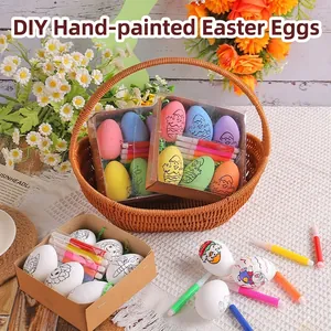 Easter DIY hand-painted egg set with colorful pens and cartoon rabbit designs