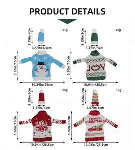Dimensions détaillées pour quatre modèles de cache-bouteilles de Noël tricotés festifs