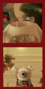 Detailweergaven van een kerst ijsbeer snoeppot met potopening en pluche beerhoofd