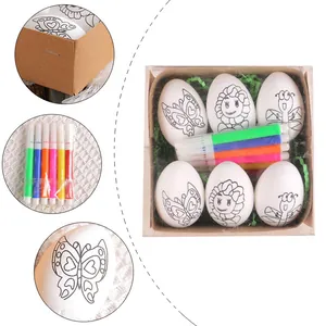 DIY Easter egg painting kit with cartoon patterns and 6 colored markers for kids