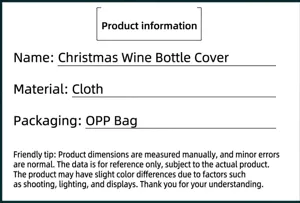 Fiche d'information détaillée sur le couvre-bouteille de vin de Noël en tissu et sac OPP