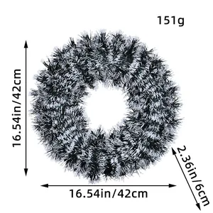 42cm green and white Christmas tinsel wreath garland decoration for holiday displays