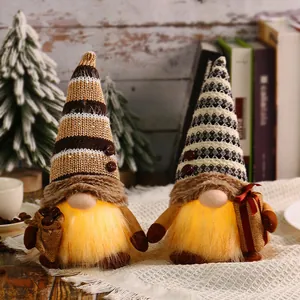 Gnomo de Navidad LED Luminoso Tema Café Muñeco Sin Rostro Gorro de Punto Viejo del Bosque Rudolph Ornamento Peluche Decoración del Hogar