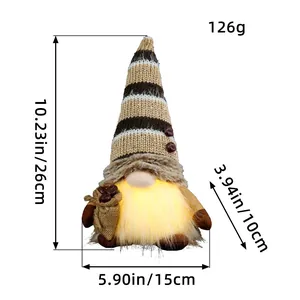 Gnomo de café luminoso con gorro de punto y saco de arpillera, decoración de 26 cm
