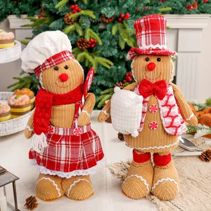 Telescopische Kerst Peperkoekman Pluche Pop Chef Hoge Hoed Paar Figuur Kerstmis Etalage Ornament Decoratie