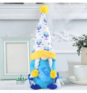 Hanukkah gnome plush doll with menorah hat and dreidel for festive home decoration