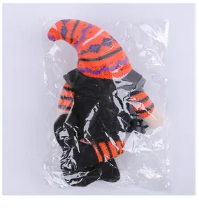 Halloween gezichtsloze heksenkabouter met gestreepte hoed in heldere verpakking