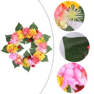 Colorful artificial autumn chrysanthemum wreath for Thanksgiving outdoor porch decor